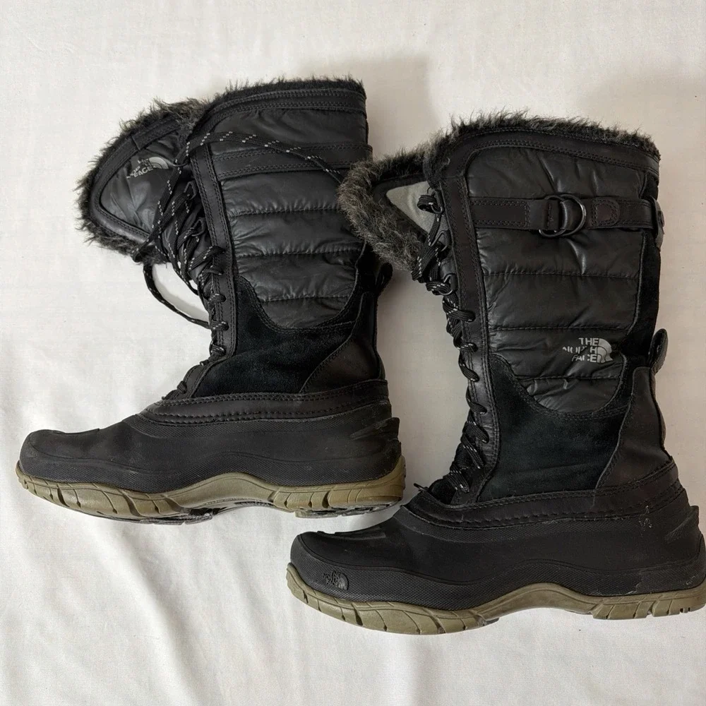 THE NORTH FACE Black Nuptse Purna PrimaLoft Tall Winter Boots Waterproof‎ Sz 8